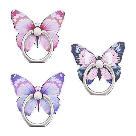 TIESOME Bonito Soporte para teléfono, 3 Piezas de Soporte para Anillo de teléfono Celular Butteryfly Soporte de Metal de rotación de 360 ° con Agarre de Mano (Rosa, Azul, Morado)