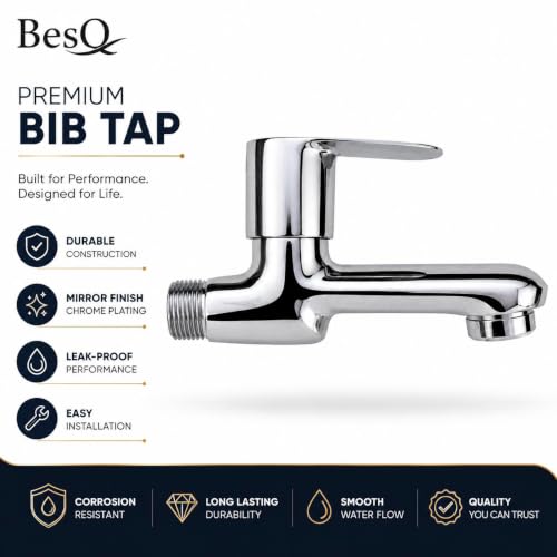 Image of Long Body Bib Tap | Usefull for Bathroom, Kitchen and Utility Area, Heavy Duty Brass Construction | Chrome Finish, Wall Mounted Faucet with Smooth | Modern, Single Lever Water Faucet