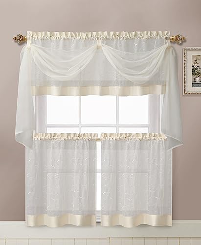 Victoria Classics Linen Leaf 4 Piece Kitchen Curtain Set (Beige)