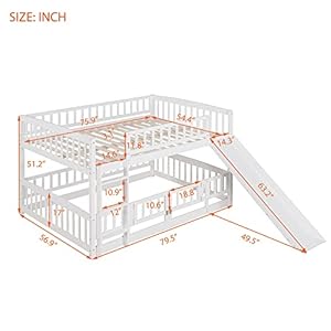 Harper bright designs bunk bed with slide full over full low bunk bed with fence ladder for toddler kids girls boys white  urban country home decor