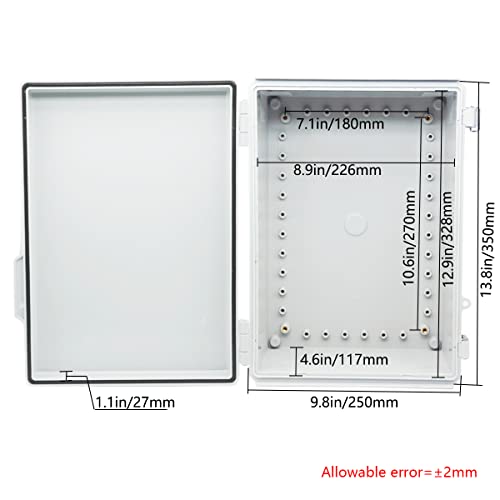 Image of Zulkit Junction Box ABS Plastic Dustproof Waterproof IP67 Electrical Boxes Hinged Shell Outdoor Universal Project Enclosure Grey, Stainless Steel Buckles 13.8 x 9.8 x 5.9 Inch