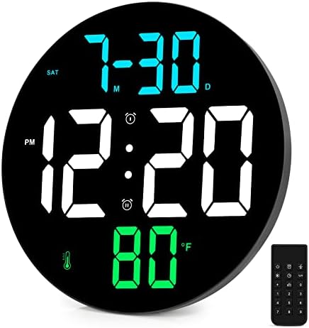 Amgico Large Digital Wall Clock, 9 Inch Digital Clock Large Display, 4 Level Brightness, Temperature, Remote Control, Date, Indoor, 12/24H, LED Alarm Clock for Bedrooms, Office,Elderly