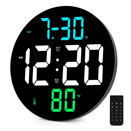 Amgico Large Digital Wall Clock, 9 Inch Digital Clock Large Display, 4 Level Brightness, Temperature, Remote Control, Date, Indoor, 12/24H, Led Alarm Clock For Bedrooms, Office,Elderly #TOP28