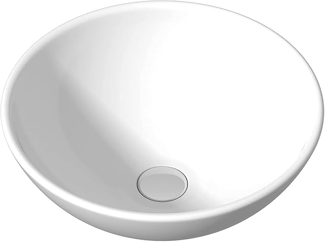 Affine Modern Round Countertop Basin Sink Ceramic Vessel Bowl Hand Washing Washbasin Bathroom Cloakroom Ensuite Gloss White 280 x 280 x 100mm