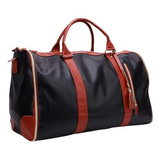 Garment Bag, Large Capacity Suit Travel Bag with Ergonomic Handle & Wide Shoulder Strap, PU Leather Material, Anti Wrinkle, Fit Men Women, for Suits, Dresses, Coats (Brown)