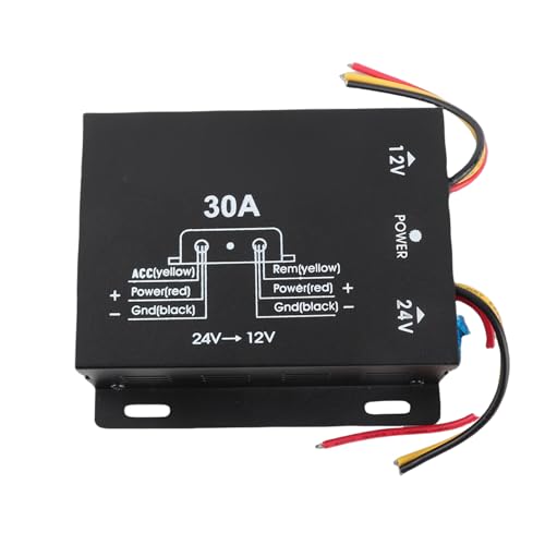 30A Car Power Supply Converter - DC 24V to 12V Voltage Reducer Step Down Inverter with Aluminum Housing and Multiple Features