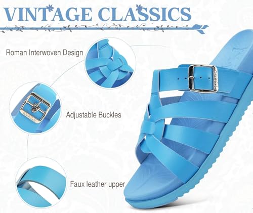 Image of KuaiLu Gladiator Sandals for Women with Comfortable Arch Support Summer Beach Walking Fisherman Slides Boho Outfits Flats Slip on Cushion Shoes Indoor Outdoor