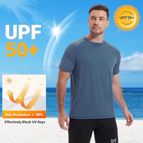 Image of Mens Swim Shirts UPF 50+ Sun Shirts Rash Guard Quick-Dry Fishing T-Shirts