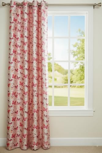 Image of Light Filtering Pink Butterfly PrintCurtain for Kids Room Girls Room Curtains 7 Feet Set of 1 pcs Door Panels 7 ft Curtain for Teens, Pink Color Curtains