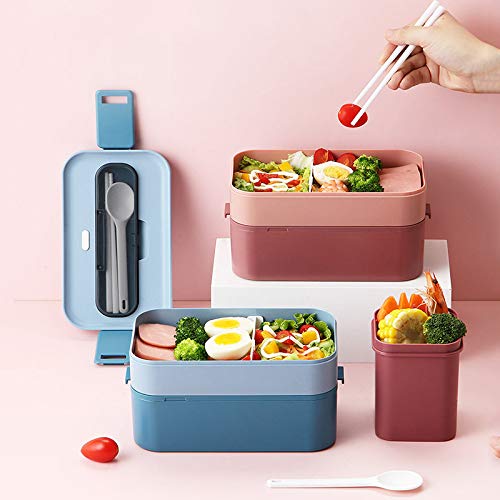 Yfbxg Bento Box For Adults, Stackable Bento Lunch Container With Divider，Microwave Safe Leakproof Salad Lunch Container With Utensils & Lunch Bag(Blue) #TOP6