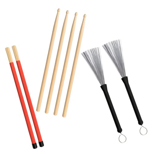 1 set de baquetas de arce y cepillos de alambre para batería, ligeros y portátiles, para niños, niñas y adultos, para música jazz y rock miniatura 1