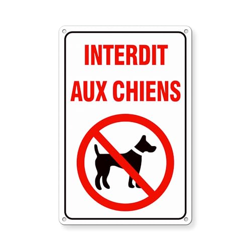 TAKULA Panneau Interdit aux Chiens 30x20cm, Autocollant Chien Mechant, Signalétique Étanche avec Pré-perçages, Haute Visibilité Jour/Nuit