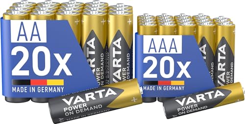 VARTA Pilas 20x AA & 20x AAA, Mix Pack, paquete de 40, Power On Demand, alcalinas, paquete de almacenamiento, para accesorios de ordenador, para Smart Home, Made in Germany (Exclusivo en Amazon)
