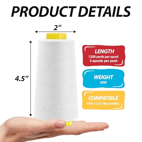 Image of Mandala Crafts Black White Thread Cones for Machine and Hand Quilting - 4800 Yds 50 WT Multiple Purpose Mercerized 100% Cotton Threads for Sewing Machine Serger Embroidery