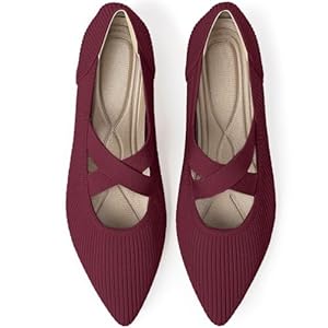 Women’s Flats Shoes Pointed Toe Knit Washable Comfortable Dressy Mary Jane Ballet Flat with Strap