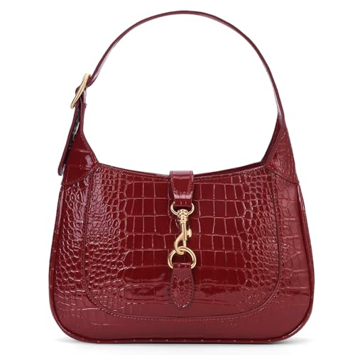 Shoulder Bag for Women Red Purse PU Leather Shoulder Purse Trendy Burgundy Handbag Small Crocodile Pattern Crossbody Bags