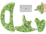 CekPo 3 PCS Jade Stone Gua Sha Massage Tool Large Guasha Board with Handle Muscle Scraping Massage Tools Body Sculpting Anti Cellulite Spa Acupuncture Tools,Full Body Deep Tissue Massage