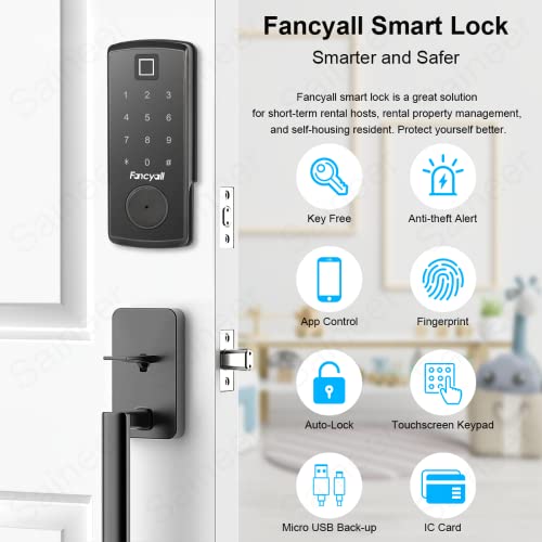 Fancyall Electronic Keypad Deadbolt Lock, Wi-Fi Smart Lock, Secure Plus Deadbolt, Bluetooth Smart Lock, Biometric Fingerprint, Patented Keypad, App Control, Auto Lock, Keyless Entry Door Lock #TOP5