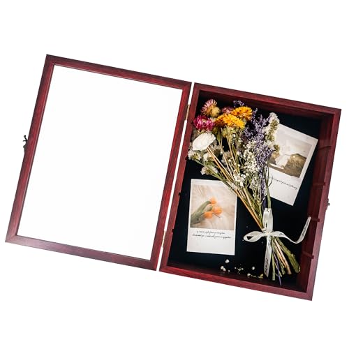 Image of Shadow Box Frame with Removable Shelves, Red 11x14 Deep Memory Box Display Case for Keepsake Collectibles, Coins Military Medals Pins Wedding Flowers