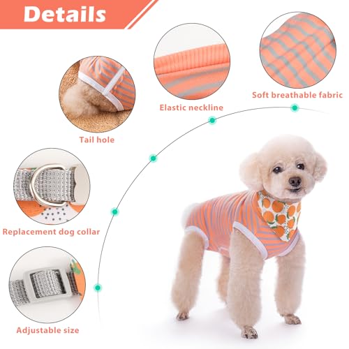 Image of Dog Surgery Recovery Suit After Spay with Dog Bandana,Female Male Dog Onesie After Surgery,Anti Licking Abdominal Wound Neuter Recovery Suit,Dog Cone Alternative After Surgical-Orange Gray Stripe,XL