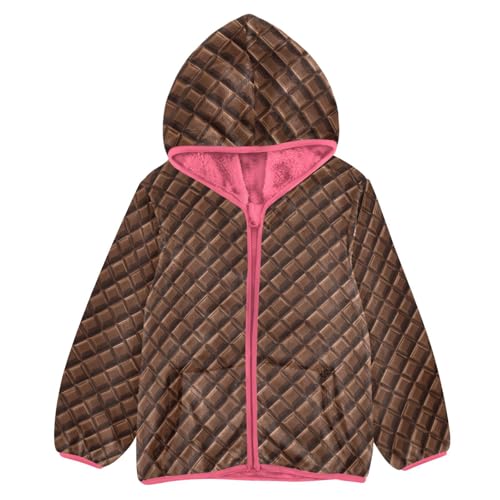 Chocolate Toddler Fleece Jacket Baby Girls Hooded Zipper Long Sleeve Thick Warm Outerwear 3-10 Years