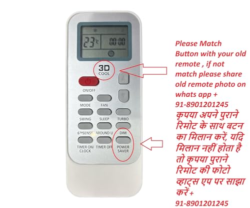 Image of Air Conditioner Remote Compatible with /Replacement for Whirlpool Ac Remote | Model -DJ11J1 | Match with Your Existing Remote Before Placing The Order | Exactly Same Will Only Work