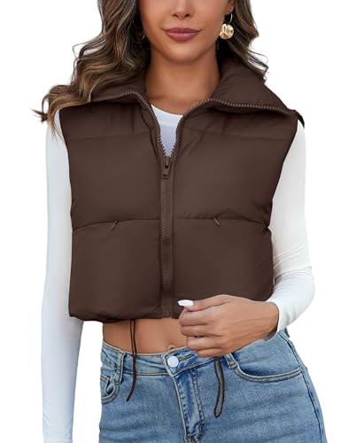 Kissonic Women's Padded Down Vest Puffer Stand Collar Zip Up Crop Sleeveless Jacket2