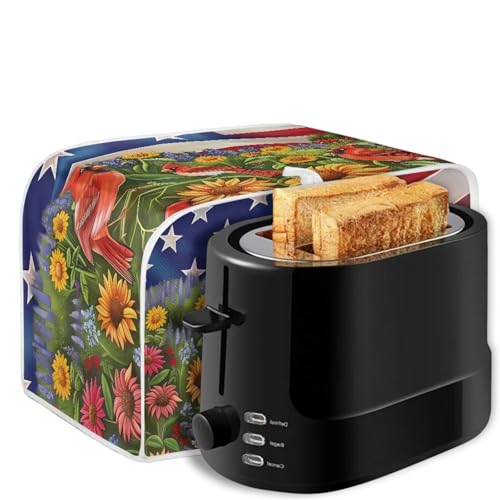 Image of American Flag Floral Bird Toaster Dust Cover Bakeware Protector Compatible with 2 Slice Toaste Dust Protection Cover July 4th Independence Day Decor