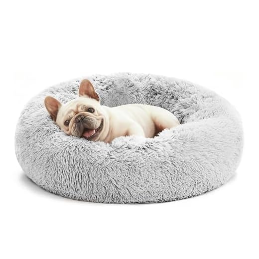Love's cabin 20in Cat Beds for Indoor Cats - Cat Bed with Machine Washable, Waterproof Bottom - Grey Fluffy Dog and Cat Calming Cushion Bed for Joint-Relief and Sleep Improvement