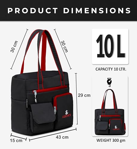 Image of Lusive's Double Pocket Handbag for Women: Stylish, Ideal Companion for Work, Travel, Polyester Material, Spacious 10-liter Capacity, 6 Pockets. (Black & Grey)