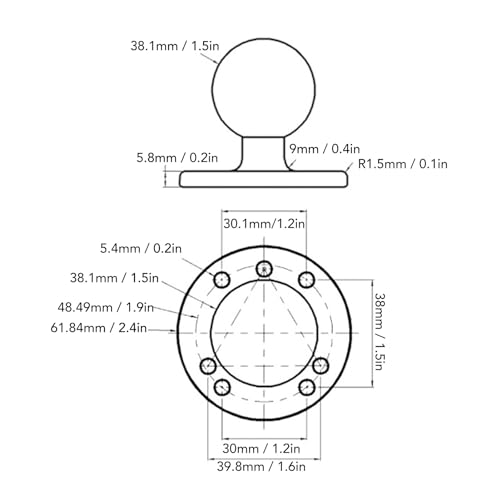 Soporte de Bola de 1,5 Pulgadas, Aleación de Aluminio Resistente, Base de Instalación Universal, Compatible con Soportes RAM, para Barcos, Camiones, Vehículos Todoterreno