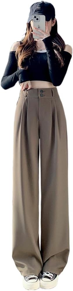 Widelegged Suit Pants Women Spring Waist Slimming drooping Narrow straightleg doublebutton Casual