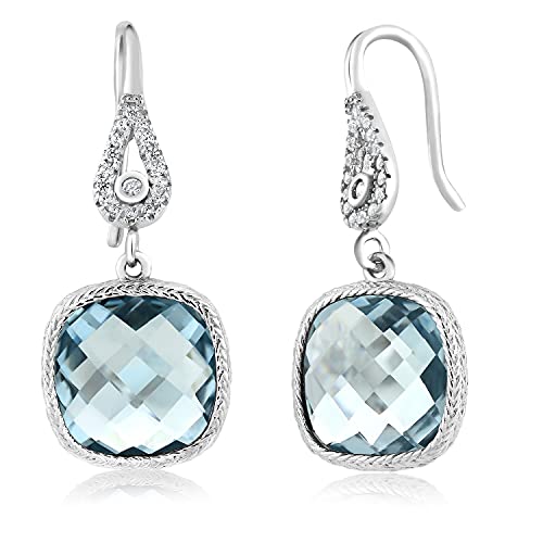 Gem Stone King 11.00 Cttw Simulated Aquamarine Dangle Earrings For Women | 925 Sterling Silver | March Birthstone | Cushion Cut 30X12MM | Fine Jewelry Gifts for Her Mom Women Wife