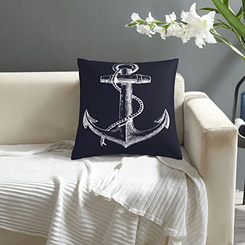 Varun Throw Pillow Covers White Nautical Anchor Navy Blue Background Square Pillowcase For Home Decor Sofa Car Bedroom Pillow Case 18X18Inch #TOP5