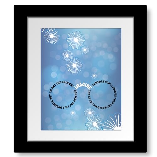 Imagine Song - Inspired Lyrics Art Print - Thoughtful Music Quote Wall Artwork Hanging for Music Enthusiasts (10"L x 8"W, Print with Frame and Mat)