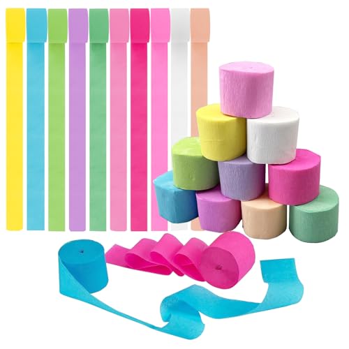 10 Rolls Crepe Paper Streamers Hanging Rainbow Macaron Crepe Paper Rolls Streamers Blue Pink White Crepe Roll Curtain Backdrop Hanging Tassels Festival Party Decor