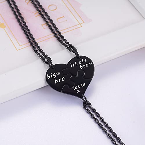 Ralukiia 3PCs Mother and Son Heart Puzzle Piece Necklace Set, Gifts for Mom from Sons, Big Bro Little Bro Family Jewelry3