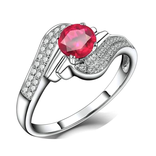 Calefee Anillo de compromiso real para mujer, con rubí creado en laboratorio de 0,6 quilates y moissanita, oro blanco de 18 quilates, talla H 1/2-V 1/2, I 1/2, Metal Piedra preciosa., Rubí sintético