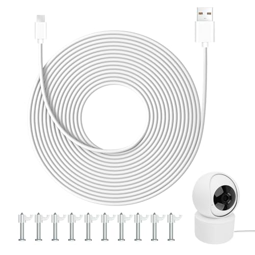 Câble USB-C 10m 66W Charge Rapide, Rallonge d'alimentation Compatible Caméras de Sécurité Mi et Autres Marques, PVC Résistant, Installation Facile avec 20 Pinces