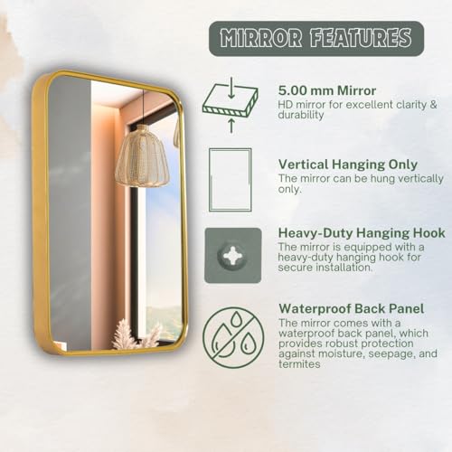 Image of 12x18 Inch Metal Frame Glass for Wall /Aluminium Rectangle Bathroom Wall Mirror /Mirror for Bathroom /Bedroom /Living Room /Entryway /Dressing Room /Decorative /Vanity| AM1218A2