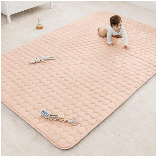 Image of Comfy Cubs Rectangle Kids Play Mat - Large 60 x 96 inches Soft Quilted Baby Floor Mat with Non-Slip Bottom - Plush Design for Toddlers' Playtime- Comfortable and Durable - Blush