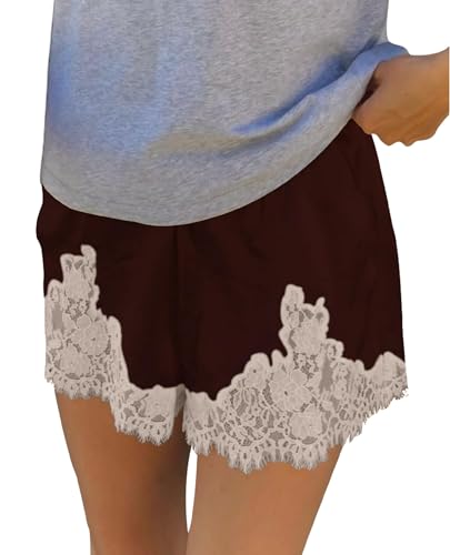 Women Satin Shorts Lace Trim Patchwork Y2K Elastic Waist Micro Coquette Silky Lounge Slip Bottoms