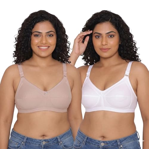 Image of INKURV Full Coverage Cotton Bra for Heavy Bust| Minimizer Bra for Women| Anti-Sagging Breast Lift Up| Non-Wired| Non-Padded Daily Use Bra for Ladies| Combo of 2
