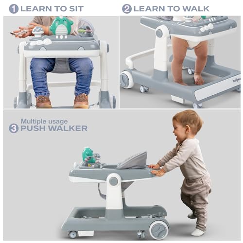 Image of Baybee Baby Walker for Kids with Height Adjustable & Tray, Activity Walker for Baby with Musical Toy Bar (Flix Grey)