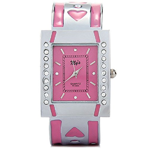 Paracity Peach coeurs Woman femelle Fille Diamant montre à quartz Bracelet en alliage Cadran rectangle Bande (8, cœur rose) Cover