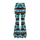 Srengjodk Aztec Yoga Pant,Western Leggings,Aztec Leggings,Ropa Vaquera para Mujer,Southwestern Clothes,Bell Bottoms Women,Aztec Turquoise Medium