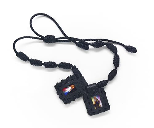 Zaraleas Catholic Scapular Bracelet - Black Leather, Handmade with Sacred Heart of Jesus, Virgin of Carmen, Guadalupe & St. Michael Archangel. 1.3cm x 1.5cm