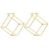 Rugewelry Geometric 3D Cube Square Triangle Earrings 18k Gold Plated Stud Earrings For Women,Girls' Gifts