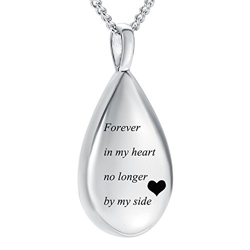 Carved Teardrop Keepsake Ashes Necklace Urn Pendant Cremation Memorial Jewelry forever in my heart