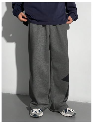 SHENHE Calça de moletom folgada masculina de perna larga com cordão e cordão, Cinza escuro, 15 Anos